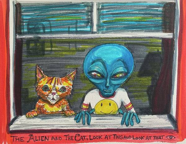 Cat Poster featuring the drawing Spectators by Similar Alien