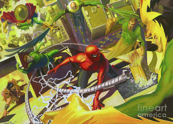 Spider-man Poster featuring the drawing Spider-Man vs. Sinister Six by Philippe Thomas