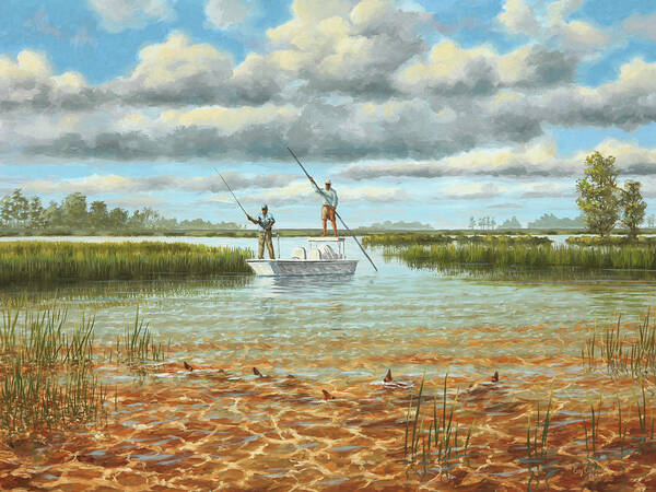 Redfish Poster featuring the painting Spotting Tails by Guy Crittenden
