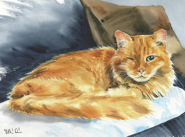 Cats Poster featuring the painting Stanley Fluffy Ginger Cat Painting by Dora Hathazi Mendes