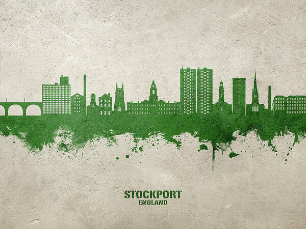 Stockport Poster featuring the digital art Stockport England Skyline #02 by Michael Tompsett