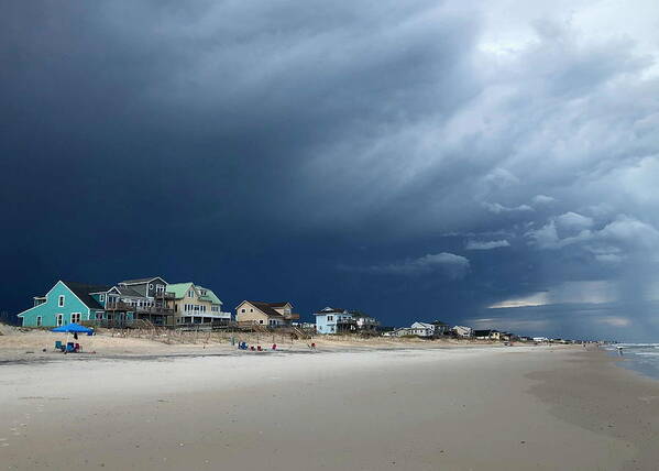Beach Storm Poster featuring the photograph Storm Over Beach Cottages by Shirley Galbrecht