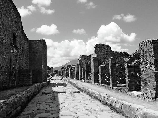 Road Poster featuring the photograph Street In Pompeii Black And White by Debbie Oppermann