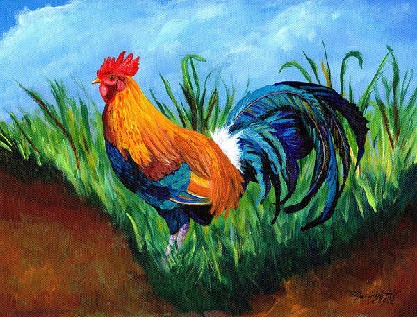 Rooster Painting Poster featuring the painting Sugar Cane Rooster by Marionette Taboniar