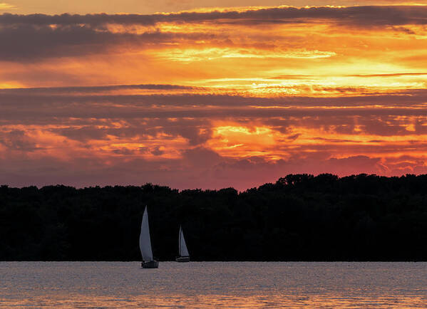 Sailboats Poster featuring the photograph Sunset Alum Creek by Arthur Oleary