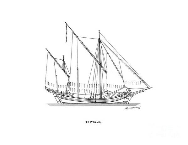 Historic Vessels Poster featuring the drawing Tartana - traditional Greek sailing ship by Panagiotis Mastrantonis