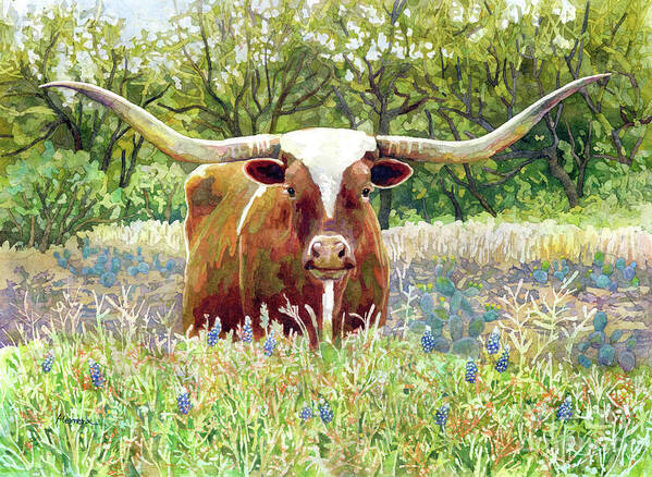Longhorn Poster featuring the painting Texas Longhorn-pastel colors by Hailey E Herrera