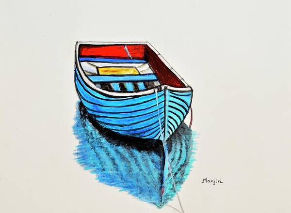 Blue Boat Poster featuring the painting The Blue Boat abstract landscape by Manjiri Kanvinde