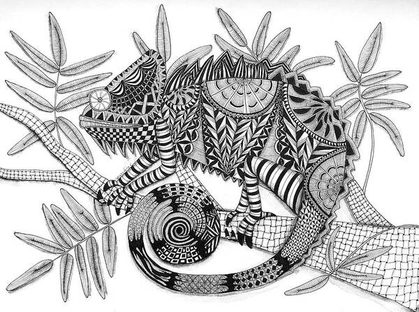 Zentangle Poster featuring the drawing The Chameleon by Simone Hester