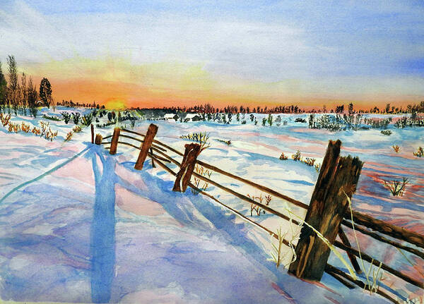 Snow Poster featuring the painting The Fence Line by Barbara F Johnson