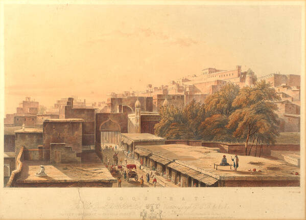1920s Fashion Poster featuring the painting The fort of Gujrat, Punjab, lithograph by Lieutenant W. L. D. Smith, after his own painting Day by MotionAge Designs