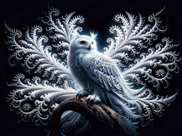 Snowy Owl Poster featuring the digital art The Fractal Sovereign of Silent Whispers by Bill and Linda Tiepelman
