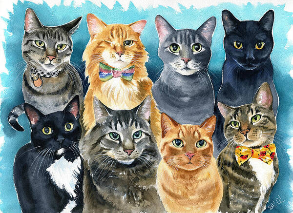 Cats Poster featuring the painting The Menagerie by Dora Hathazi Mendes