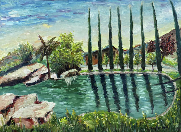 Gershon Bachus Vintners Poster featuring the painting The Pond at Gershon Bachus Vintners Temecula by Roxy Rich