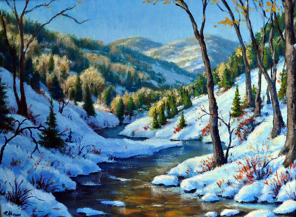Winter Landscape Poster featuring the painting The Winter Stream by Rick Hansen