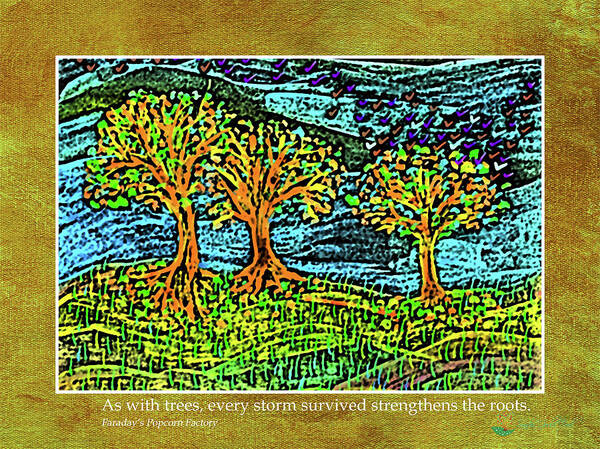 Trees Poster featuring the mixed media Three Trees v2 by Sandra Ford