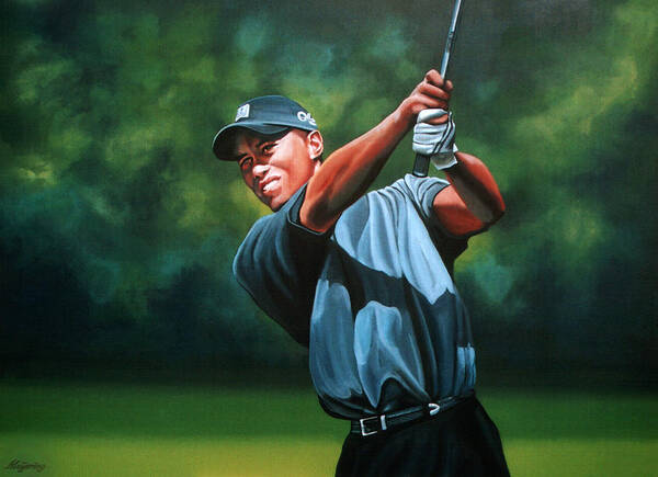 Tiger Woods Poster featuring the painting Tiger Woods Painting 2 by Paul Meijering