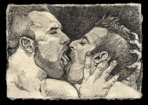 Gay Erotic Poster featuring the drawing Tongues that Speak by Mon Graffito