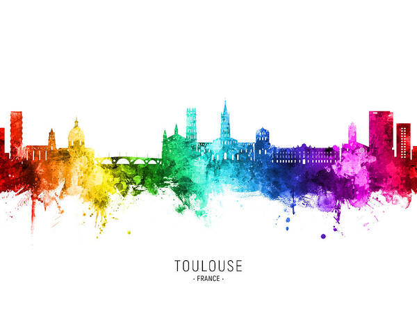 Toulouse Poster featuring the digital art Toulouse France Skyline #62 by Michael Tompsett
