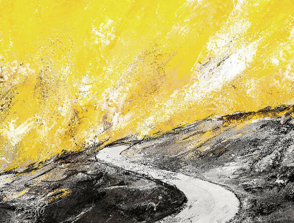 Yellow Poster featuring the painting Travel Into The Sun - Yellow And Gray Art by Lourry Legarde