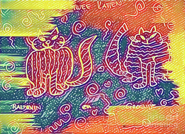 Cat Poster featuring the digital art Two Kats - Twee Katten by Mimulux Patricia No