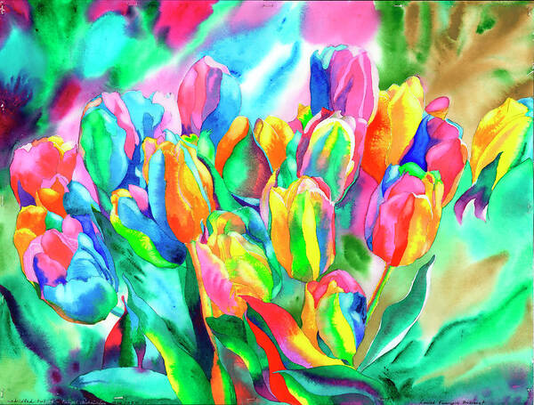 Tulips Poster featuring the painting Unbridled Tulips by Xavier Francois Hussenet