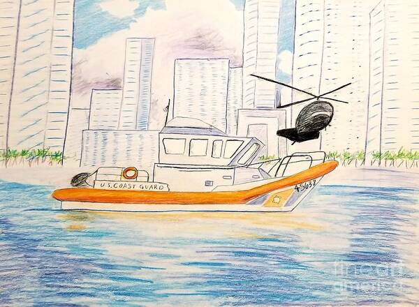 Uscg 45 Poster featuring the drawing USCG Miami 45 Response Boat by Expressions By Stephanie