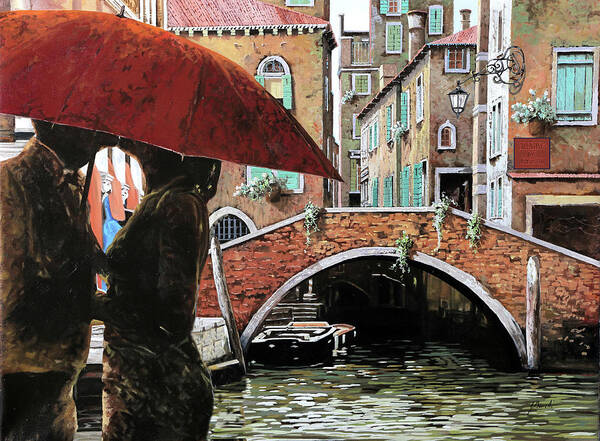 San Valentino Poster featuring the painting Valentine's day baci sotto l'ombrello by Guido Borelli