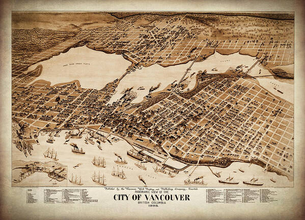 Vancouver Poster featuring the photograph Vintage Map City of Vancouver Canada 1898 Sepia by Carol Japp