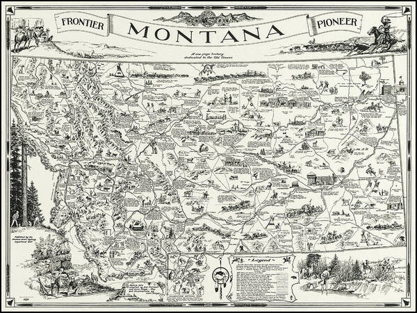 Montana Map Poster featuring the photograph Vintage Montana Frontier Pioneer Map 1937 by Carol Japp