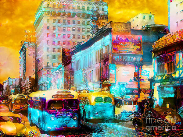 Wingsdomain Poster featuring the photograph Vintage Nostalgic 1950s Downtown Los Angeles 20201128 v2 by Wingsdomain Art and Photography
