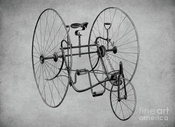 Tricycle Poster featuring the drawing Vintage Tricycle by Harry G Aberdeen in black and white by Mark Miller
