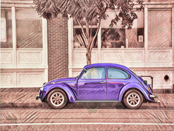 Selective Coloring Poster featuring the photograph Vintage VW Series - Purple by Bellesouth Studio