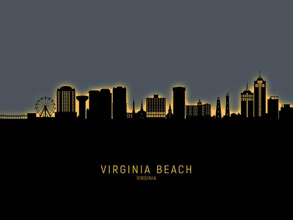 Virginia Beach Poster featuring the digital art Virginia Beach Virginia Skyline #17 by Michael Tompsett