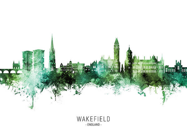 Wakefield Poster featuring the digital art Wakefield England Skyline #20 by Michael Tompsett