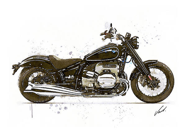 Motorcycle Poster featuring the painting Watercolor BMW R18 motorcycle - oryginal artwork by Vart. by Vart