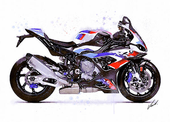 Sport Poster featuring the painting Watercolor Sport Motorcycle BMW S1000RR - original artwork by Vart. by Vart Studio
