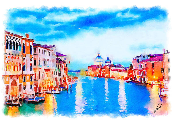 Watercolor Poster featuring the painting Watercolor Venice by Vart by Vart