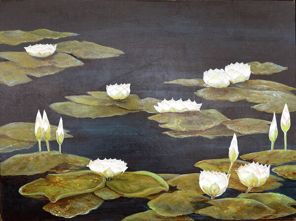 Lotus Poster featuring the painting White Lotus by Thu Nguyen