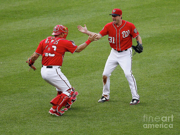 Baseball Catcher Poster featuring the photograph Wilson Ramos and Max Scherzer by Rob Carr