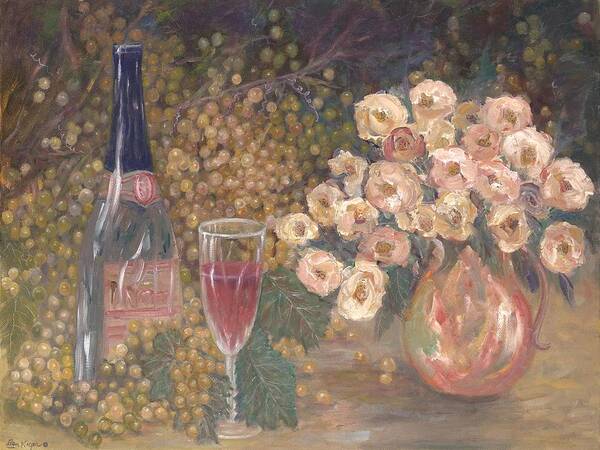 Stilllife; Floral; Wine Poster featuring the painting Wine And Roses by Ben Kiger