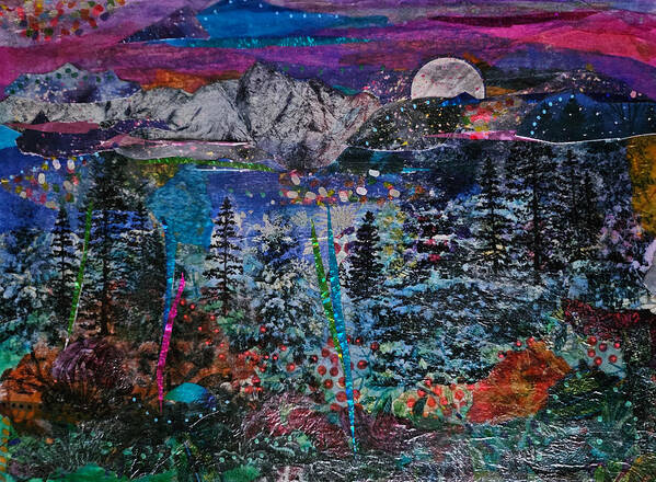Landscape Poster featuring the mixed media Winter Moonbeam by Deborah Cherrin