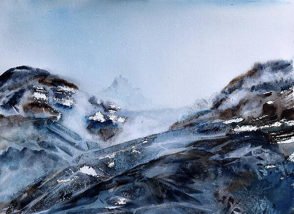 Mountains Poster featuring the painting Wintry Mountains #1 by Wendy Keeney-Kennicutt