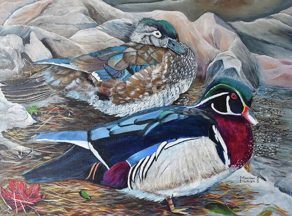 Wood Ducks Poster featuring the painting Wood Ducks by Marilyn McNish