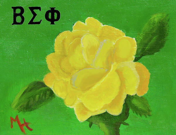 Yellow Rose Poster featuring the painting Yellow Rose of Beta Sigma Phi by Margaret Harmon