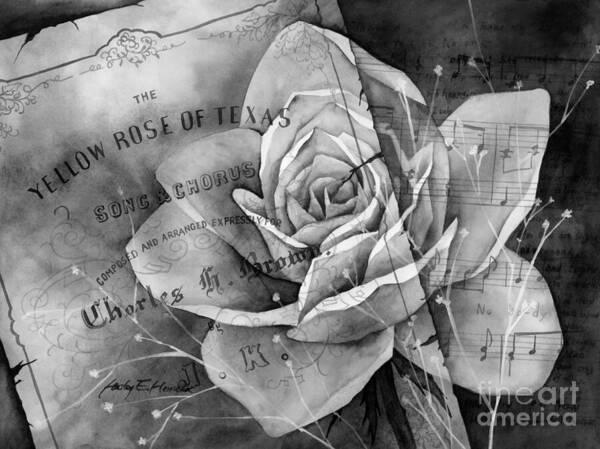Rose Poster featuring the painting Yellow Rose of Texas in Black and White by Hailey E Herrera