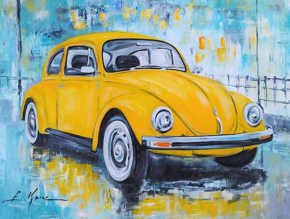 Volkswagen Poster featuring the painting Yellow VW Beetle by Luke Karcz