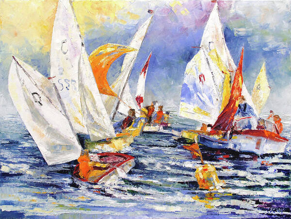 Optimist Poster featuring the painting Youngster Sailing Regatta by Barbara Pommerenke