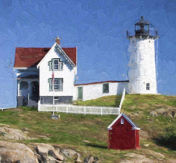 Light Poster featuring the photograph Nubble Lighthouse Maine Painterly Effect #2 by Carol Leigh