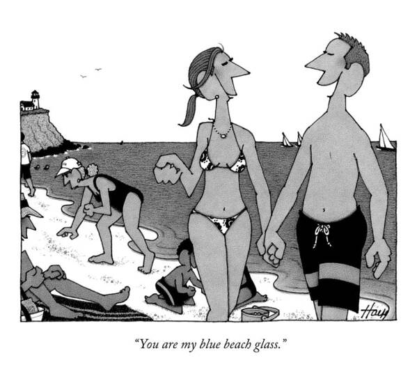 Beach Poster featuring the drawing You Are My Blue Beach Glass by William Haefeli